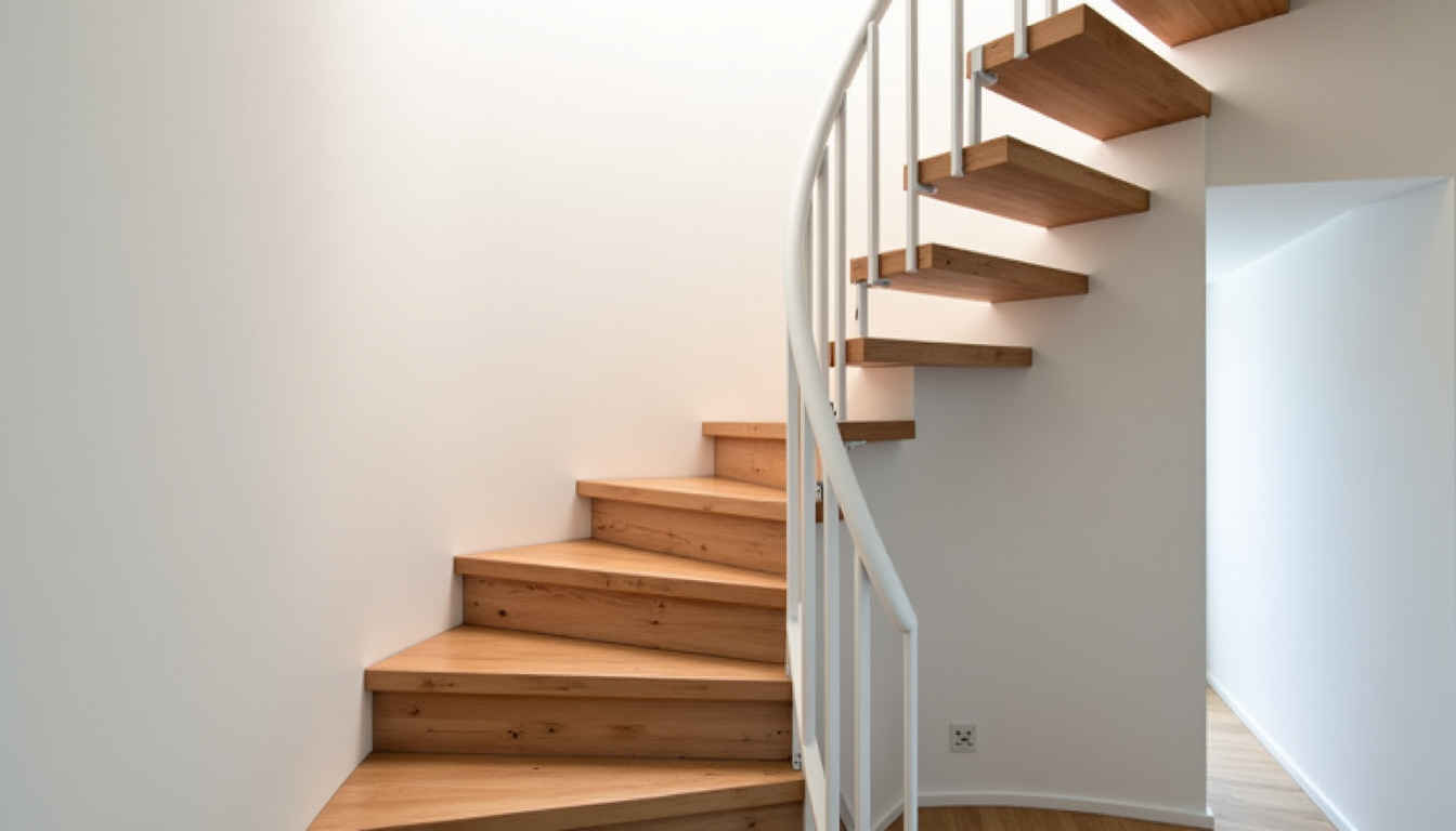 Monte-escalier tournant installé sur un escalier en colimaçon dans une maison du Jura