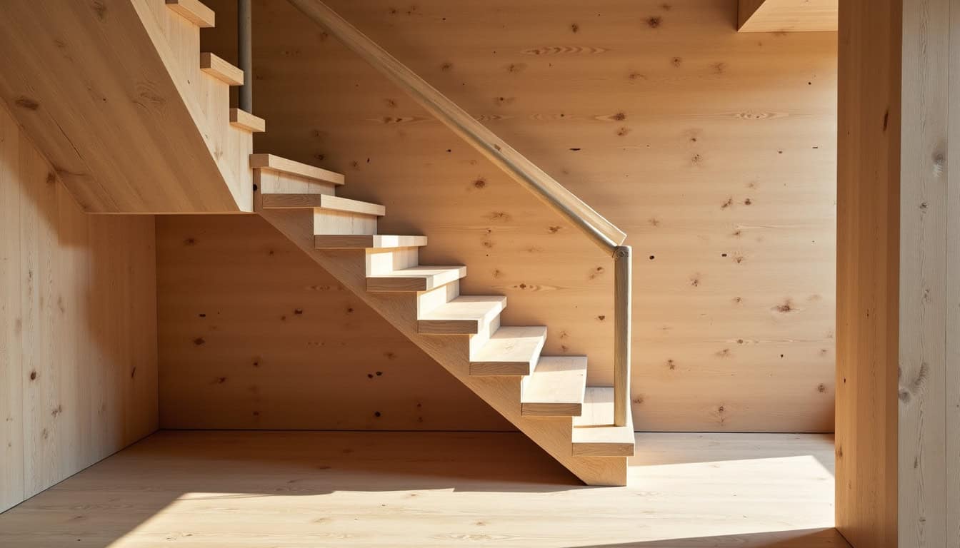 Monte-escalier tournant installé sur un escalier en colimaçon en bois dans une ancienne ferme rénovée de Le Monastier-sur-Gazeille