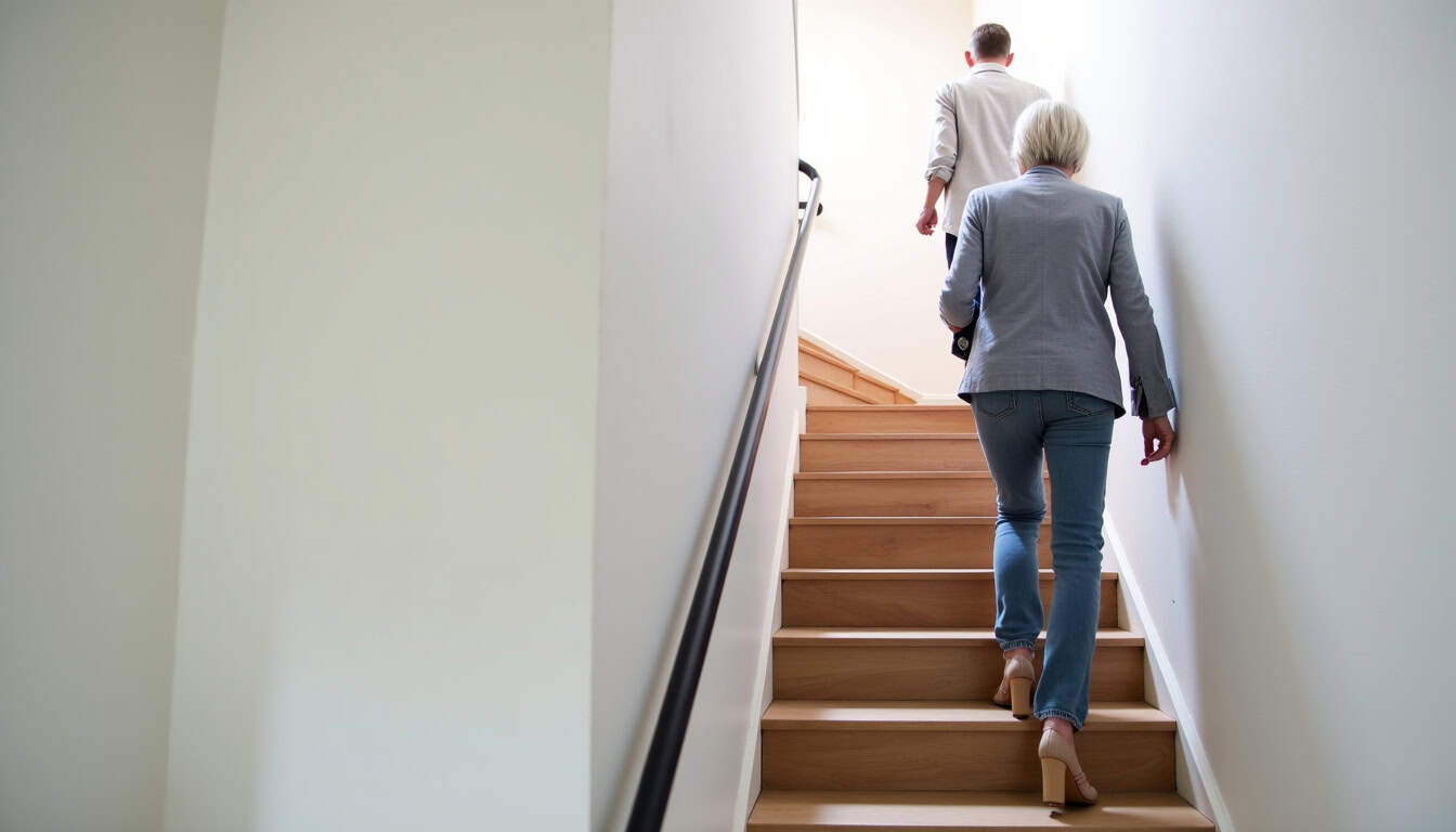 Personne âgée utilisant son monte-escalier dans une maison de Martignat