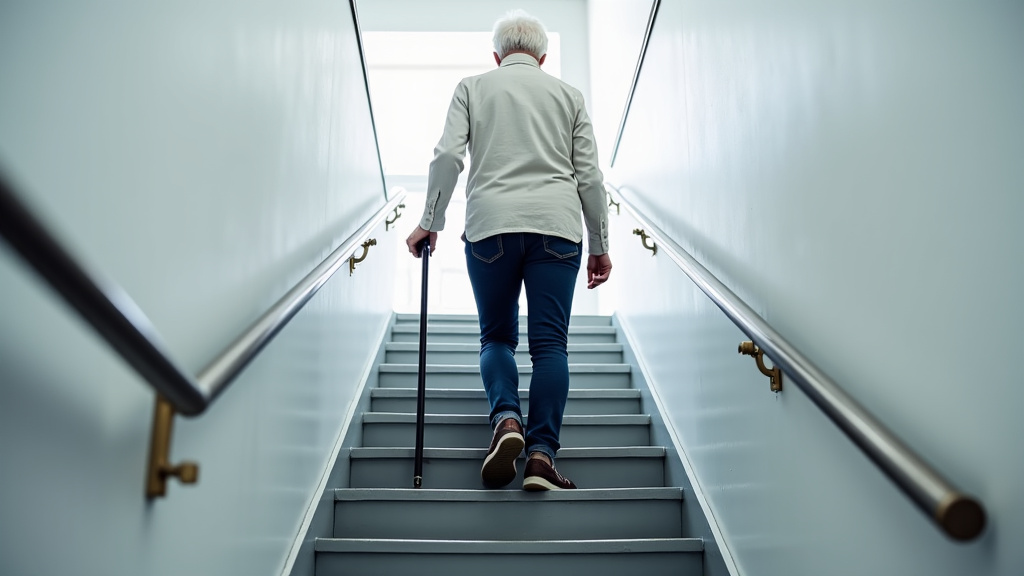 Personne âgée utilisant son monte-escalier en toute sécurité à Déville-lès-Rouen