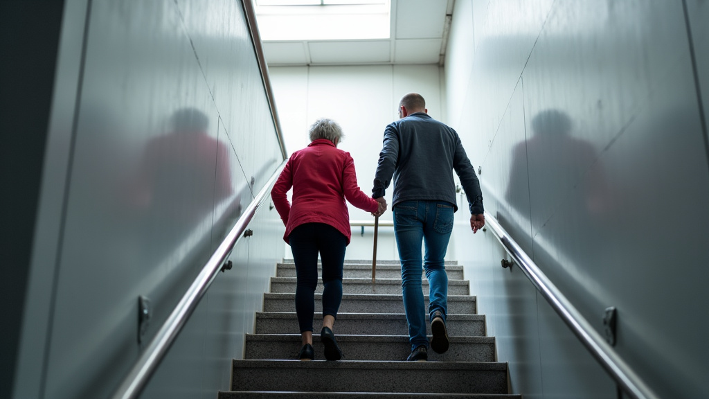 Personne âgée utilisant un monte-escalier à Roncourt en toute sécurité