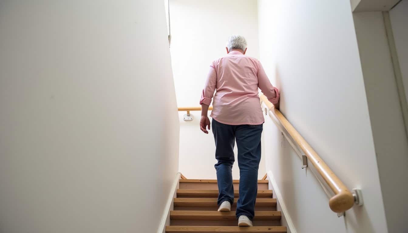 Personne âgée utilisant un monte-escalier assis-debout dans une maison de Sainte-Foy-d’Aigrefeuille