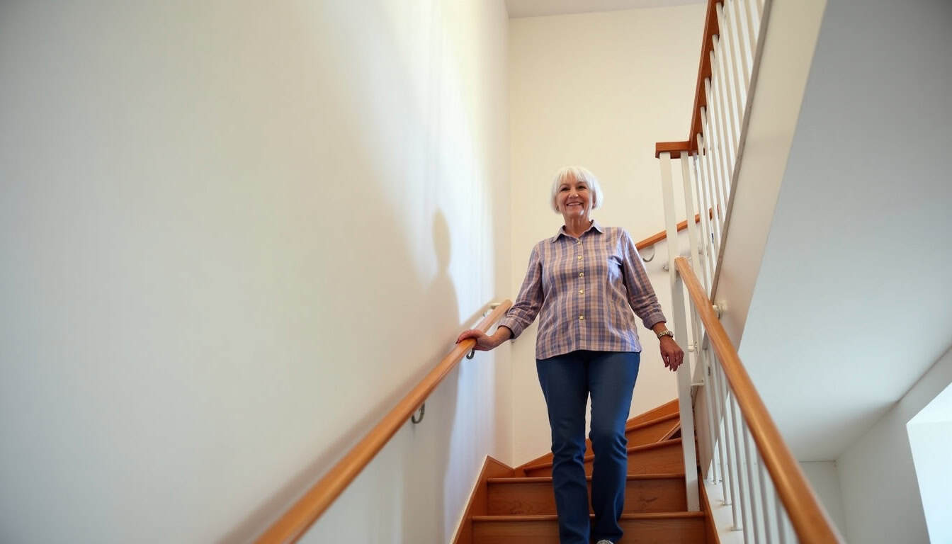 Personne âgée utilisant un monte-escalier dans sa maison à Bagnères-de-Luchon, en toute sécurité