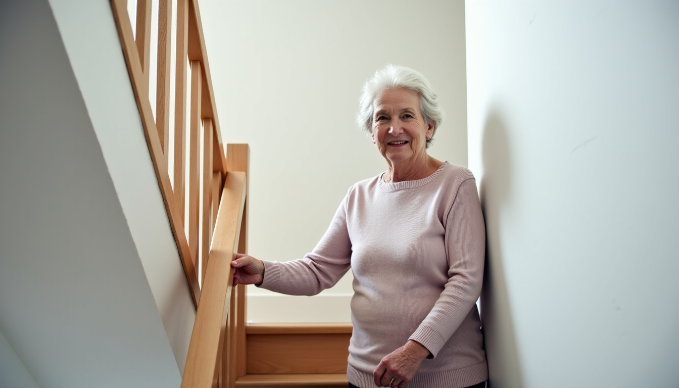 Personne âgée utilisant un monte-escalier dans sa maison à Romilly-sur-Seine