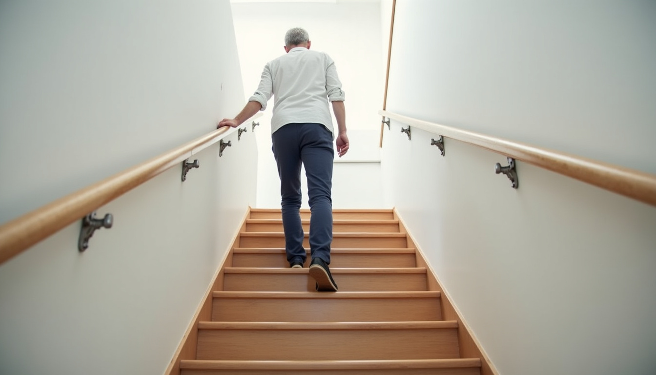 Personne âgée utilisant un monte-escalier dans sa maison aux Anses-d