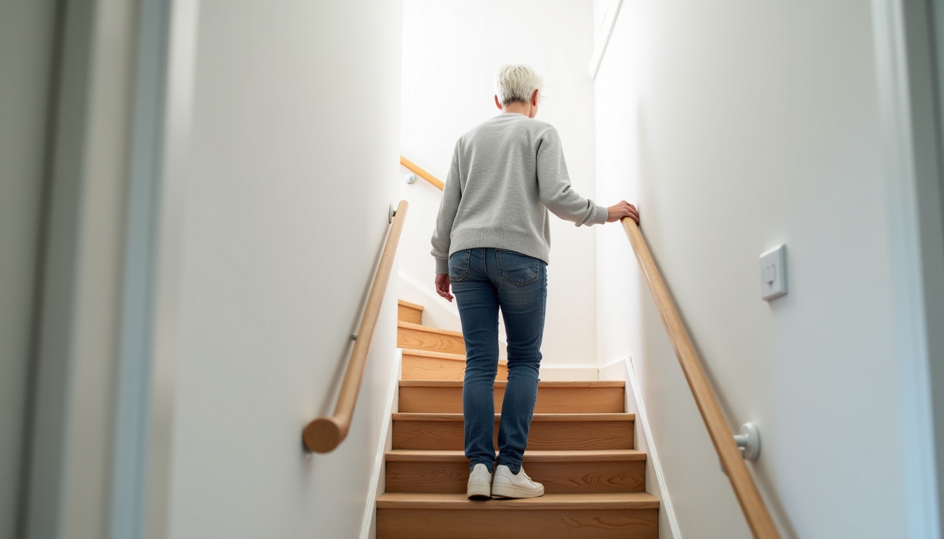 Personne âgée utilisant un monte-escalier dans une maison à Breteuil