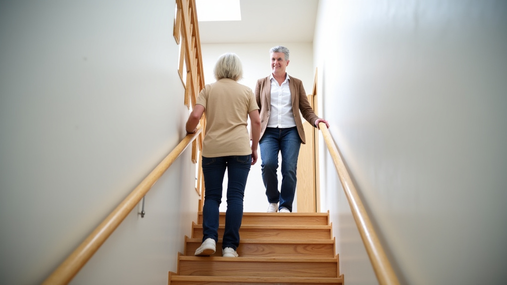 Personne âgée utilisant un monte-escalier dans une maison à Lent, illustrant le confort et la sécurité au quotidien