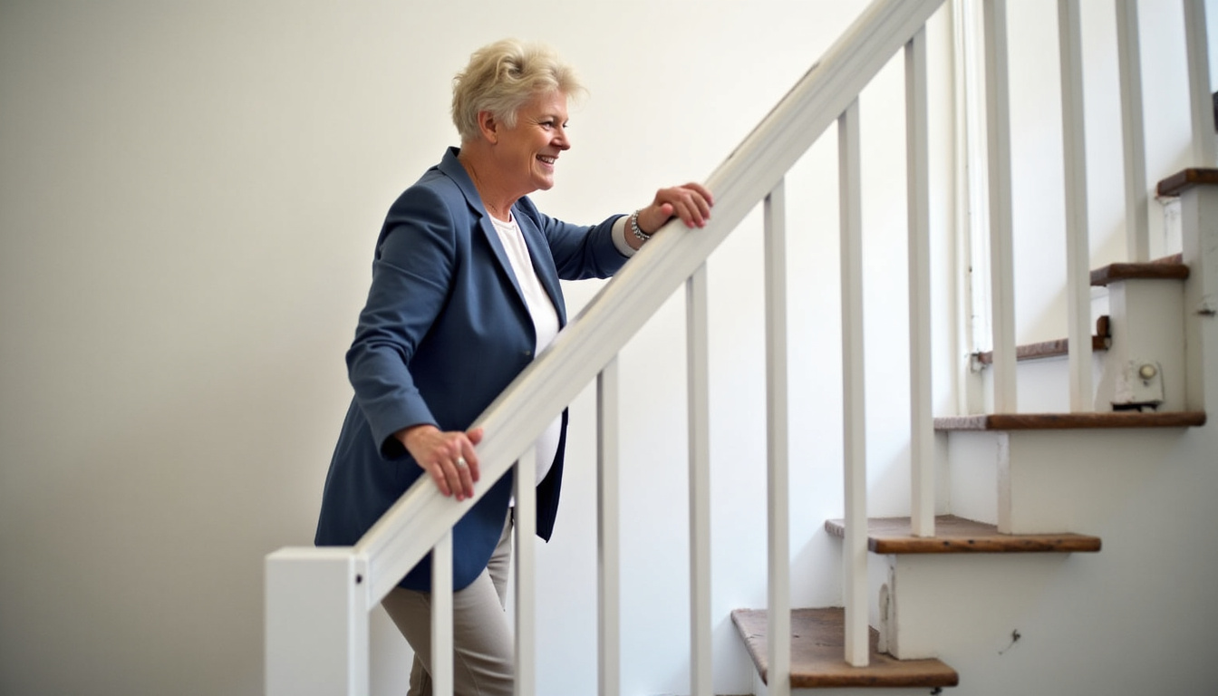 Personne âgée utilisant un monte-escalier dans une maison à Montoire-sur-le-Loir