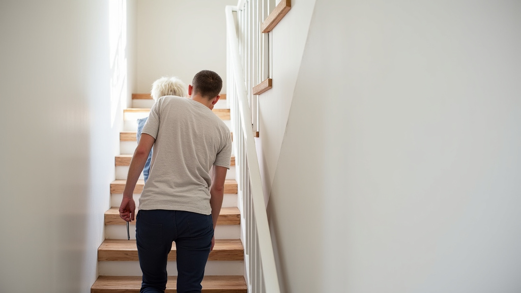 Personne âgée utilisant un monte-escalier dans une maison à Saint-André-de-l