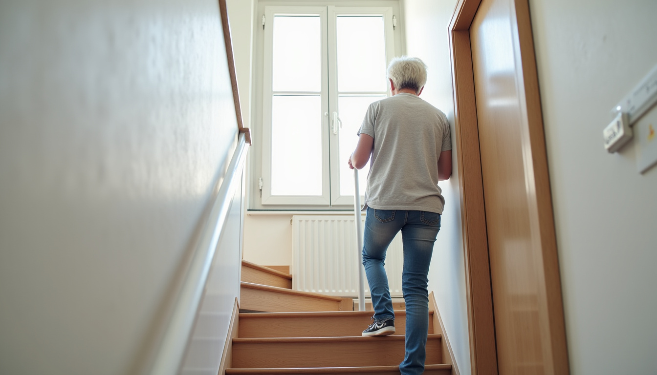 Personne âgée utilisant un monte-escalier dans une maison à Saint-Maxire