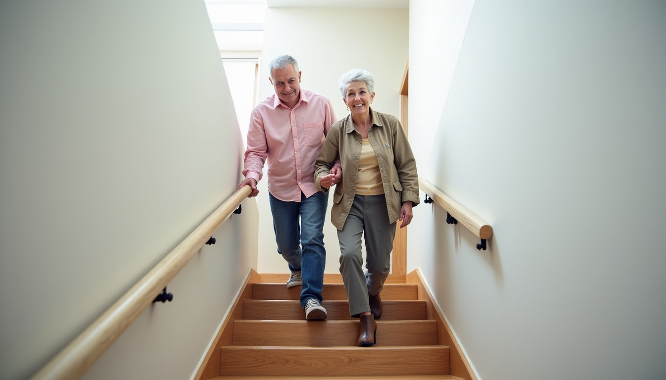 Personne âgée utilisant un monte-escalier dans une maison à Séméac
