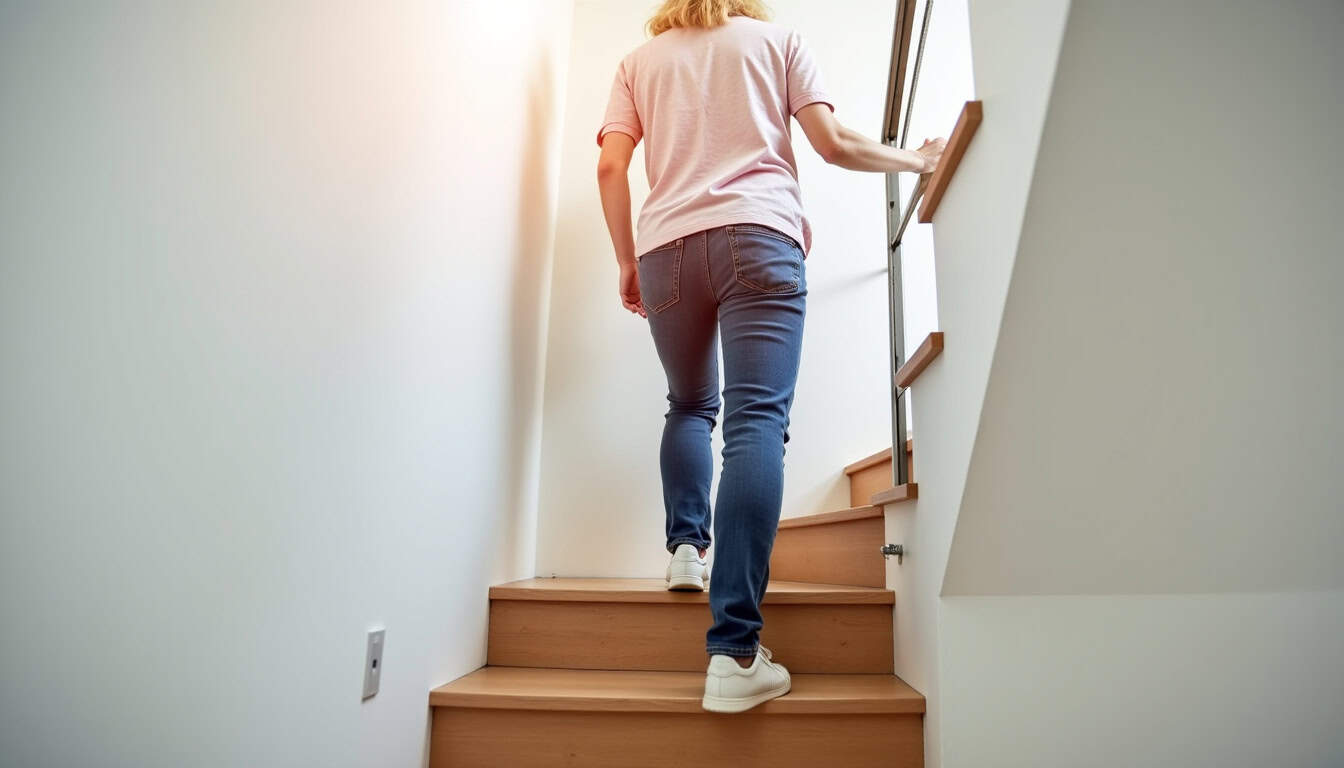 Personne âgée utilisant un monte-escalier dans une maison à Signy-le-Petit