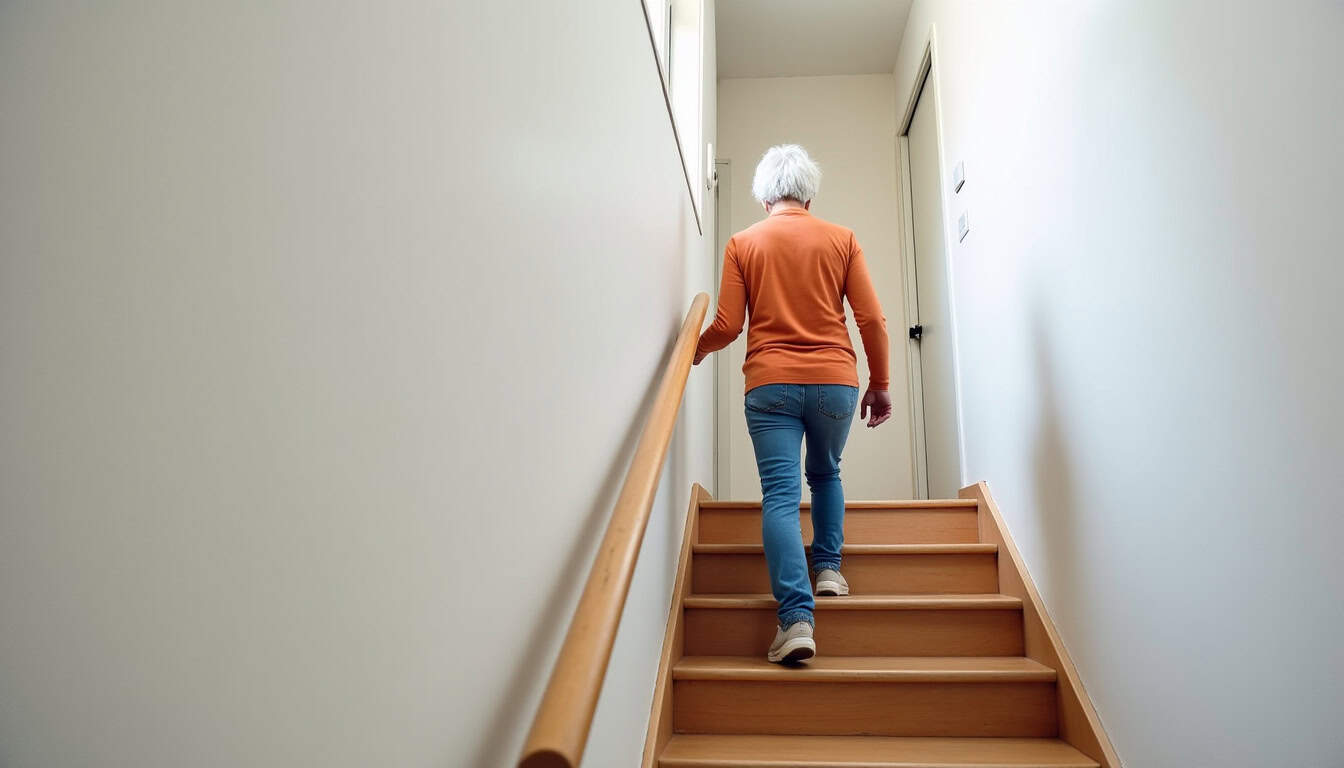 Personne âgée utilisant un monte-escalier dans une maison de Denain, en toute sécurité et autonomie