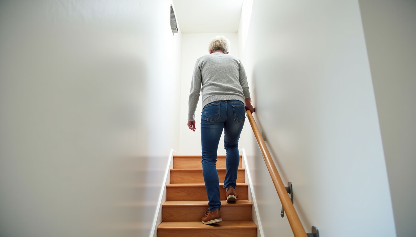 Personne âgée utilisant un monte-escalier dans une maison de Faulx