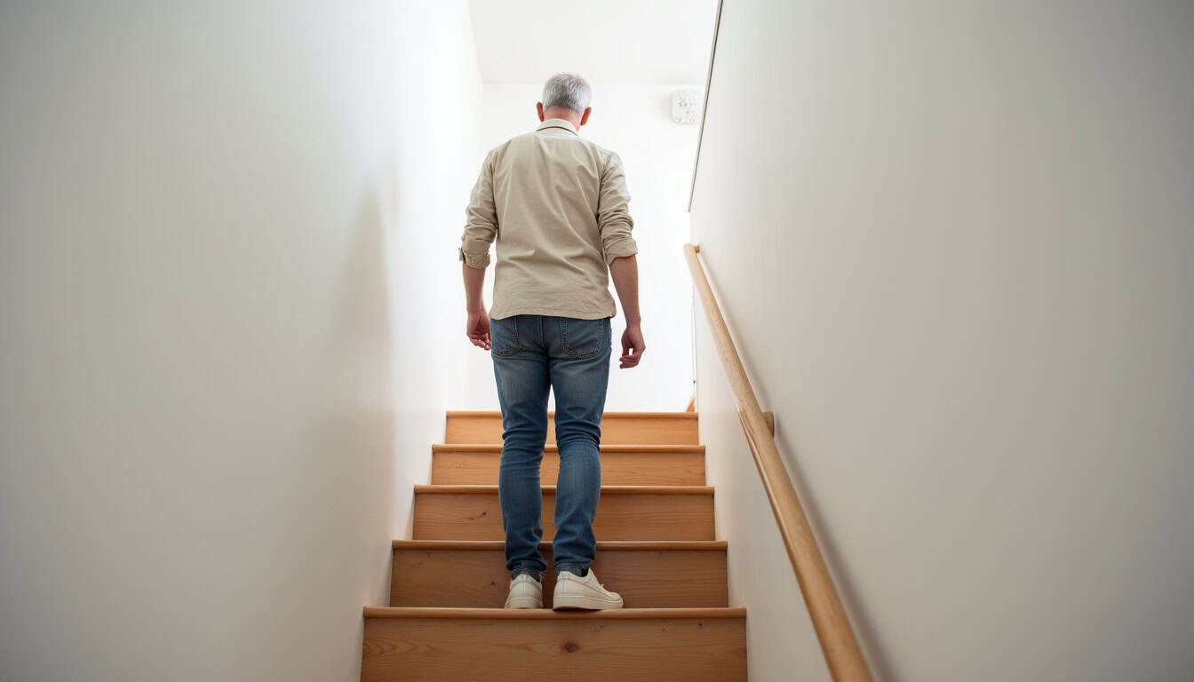 Personne âgée utilisant un monte-escalier dans une maison de Lovagny