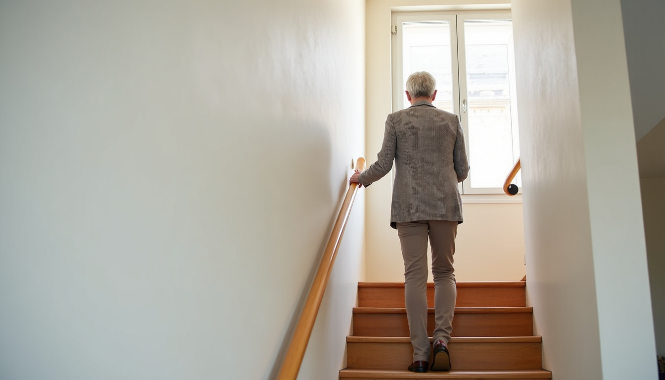Personne âgée utilisant un monte-escalier dans une maison familiale à Reiningue