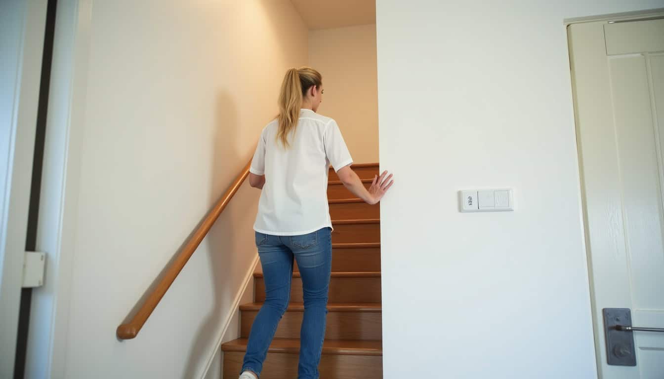 Personne âgée utilisant un monte-escalier en toute sécurité dans sa maison à Mathieu