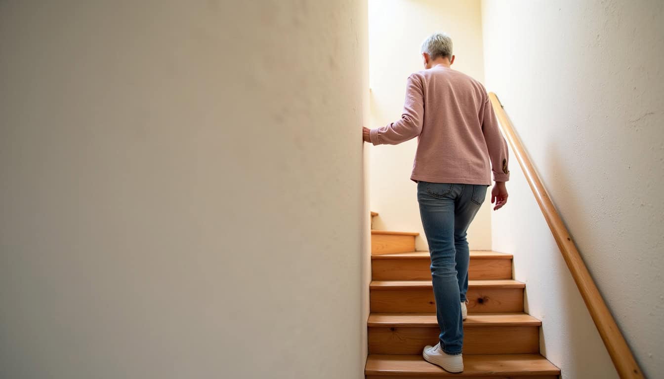 Personne âgée utilisant un monte-escalier tournant dans une maison typique de Pouilly-en-Auxois