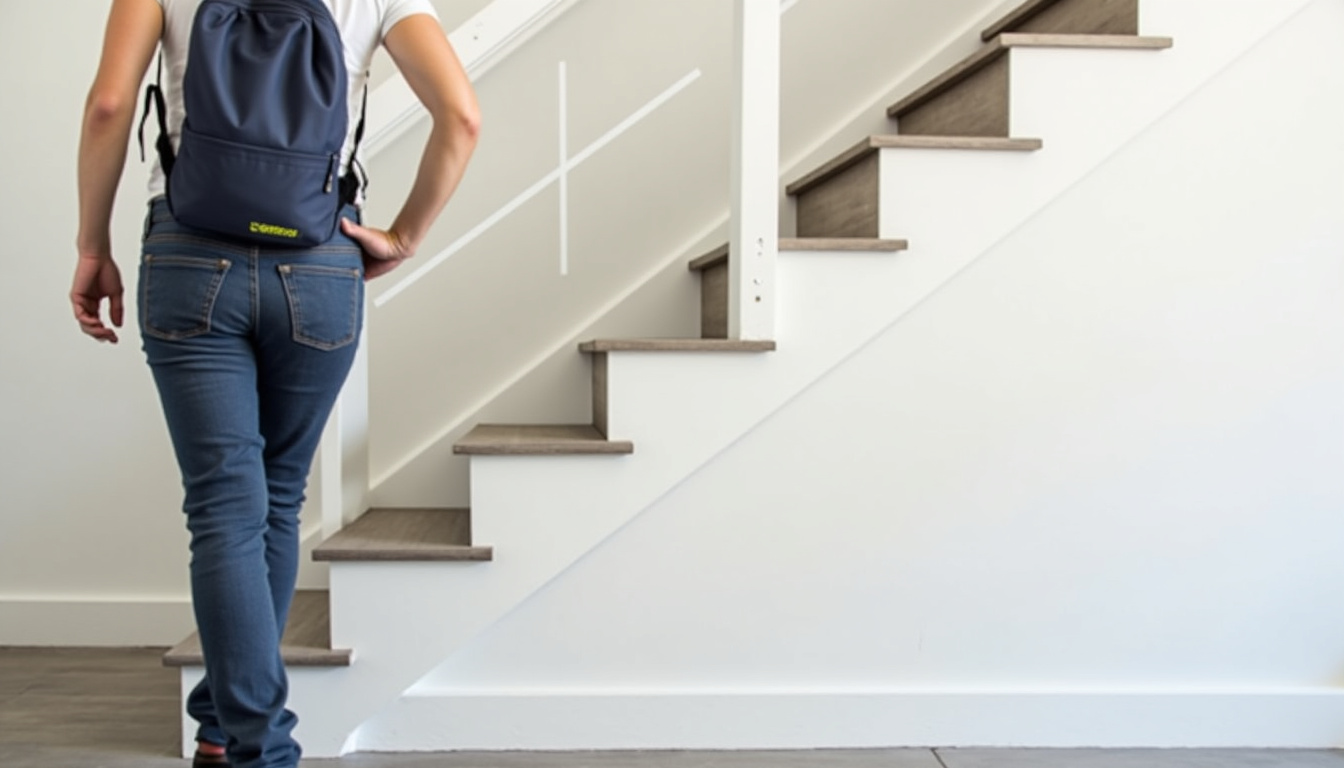 Personne utilisant un monte-escalier debout dans une maison à Échenoz-la-Méline