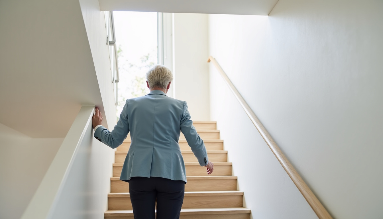 Résident utilisant un monte-escalier dans sa maison à Bouxwiller
