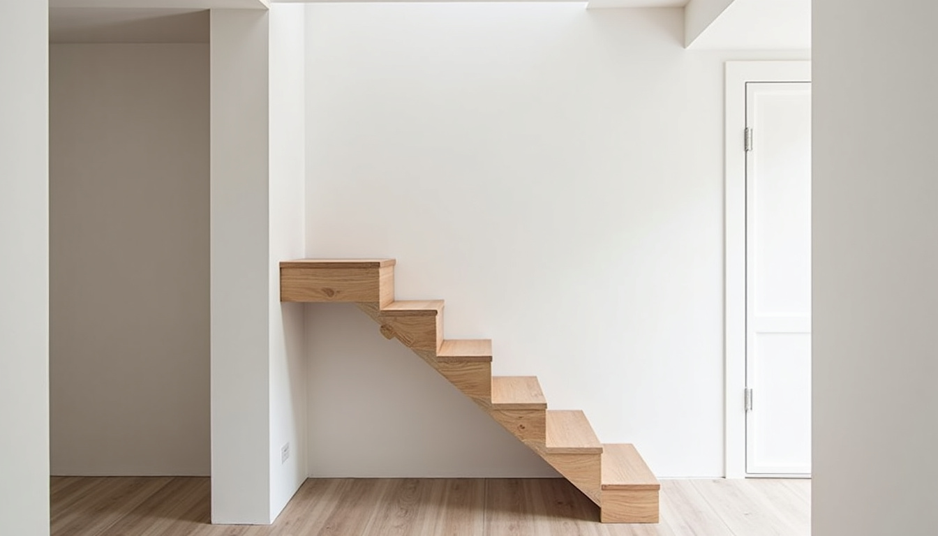 Siège de monte-escalier replié contre le mur pour optimiser l’espace dans un escalier intérieur à Millery