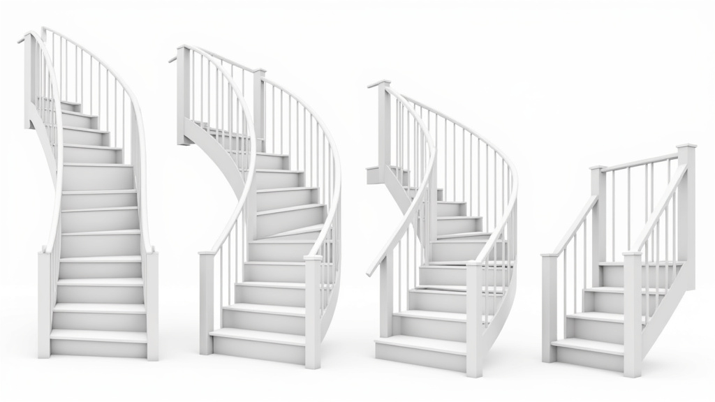 Tableau comparatif illustré des différents types de monte-escaliers : droit, tournant, extérieur