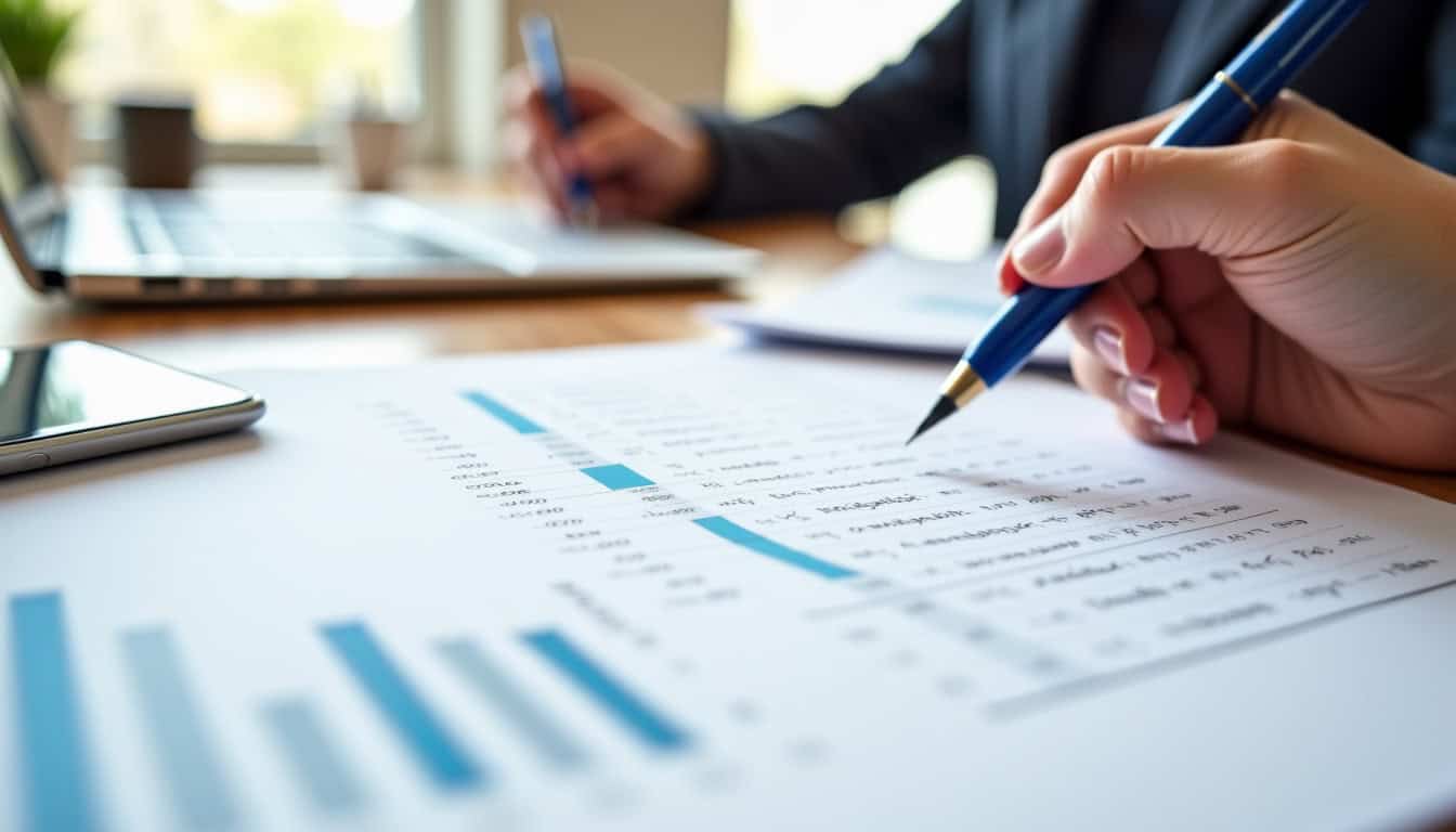 Tableau récapitulatif des aides financières pour monte-escalier, exposé sur une table avec documents et stylo à Saint-Maixant