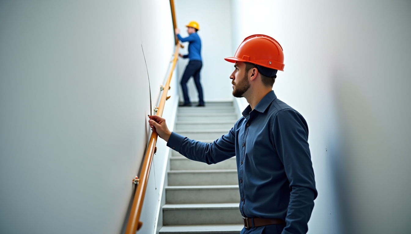 Technicien certifié en train de mesurer un escalier pour une installation de monte-escalier à Pontonx-sur-l