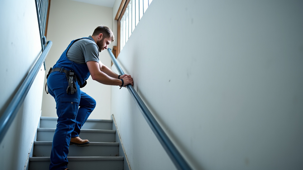 Technicien effectuant la maintenance d’un monte-escalier à Roncourt