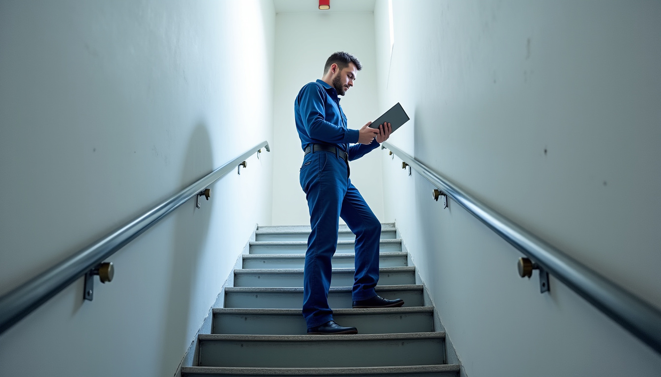 Technicien effectuant la maintenance d’un monte-escalier à Saint-Max