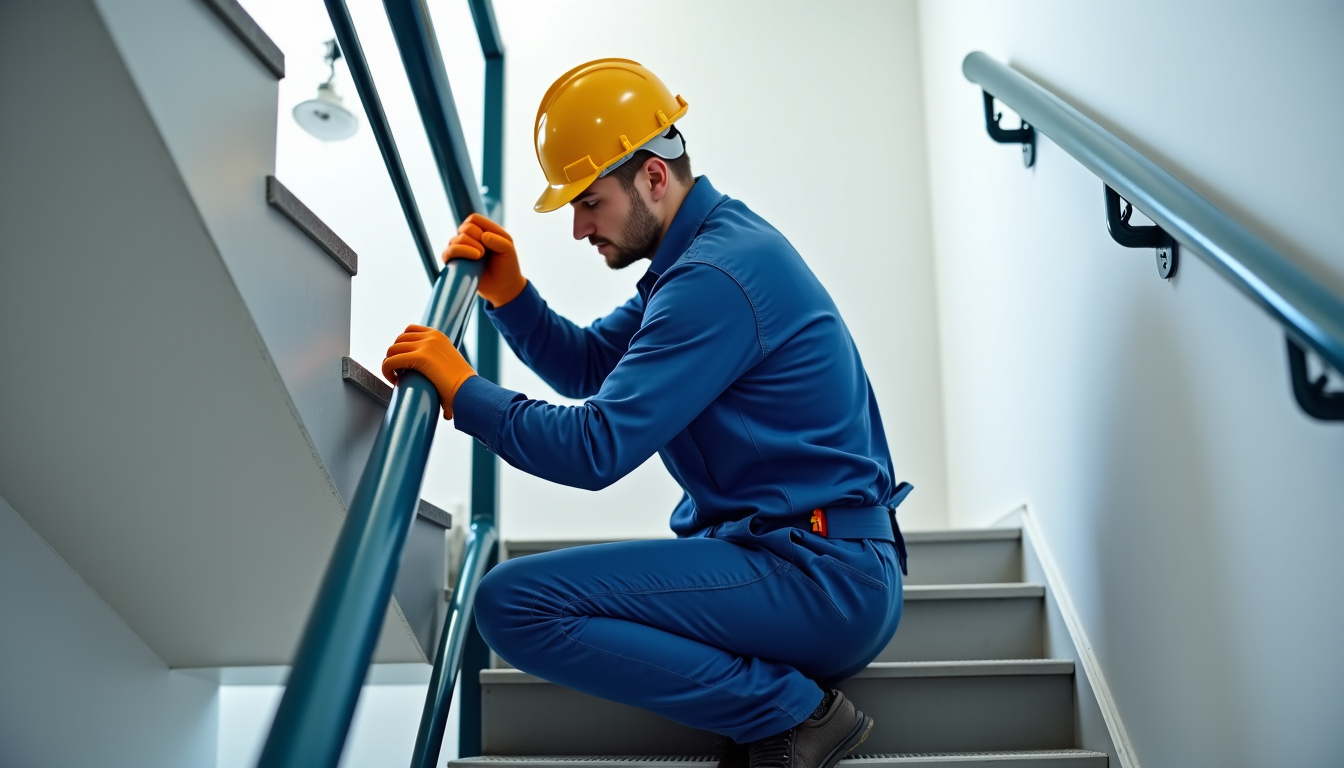 Technicien effectuant un contrôle de maintenance sur un monte-escalier