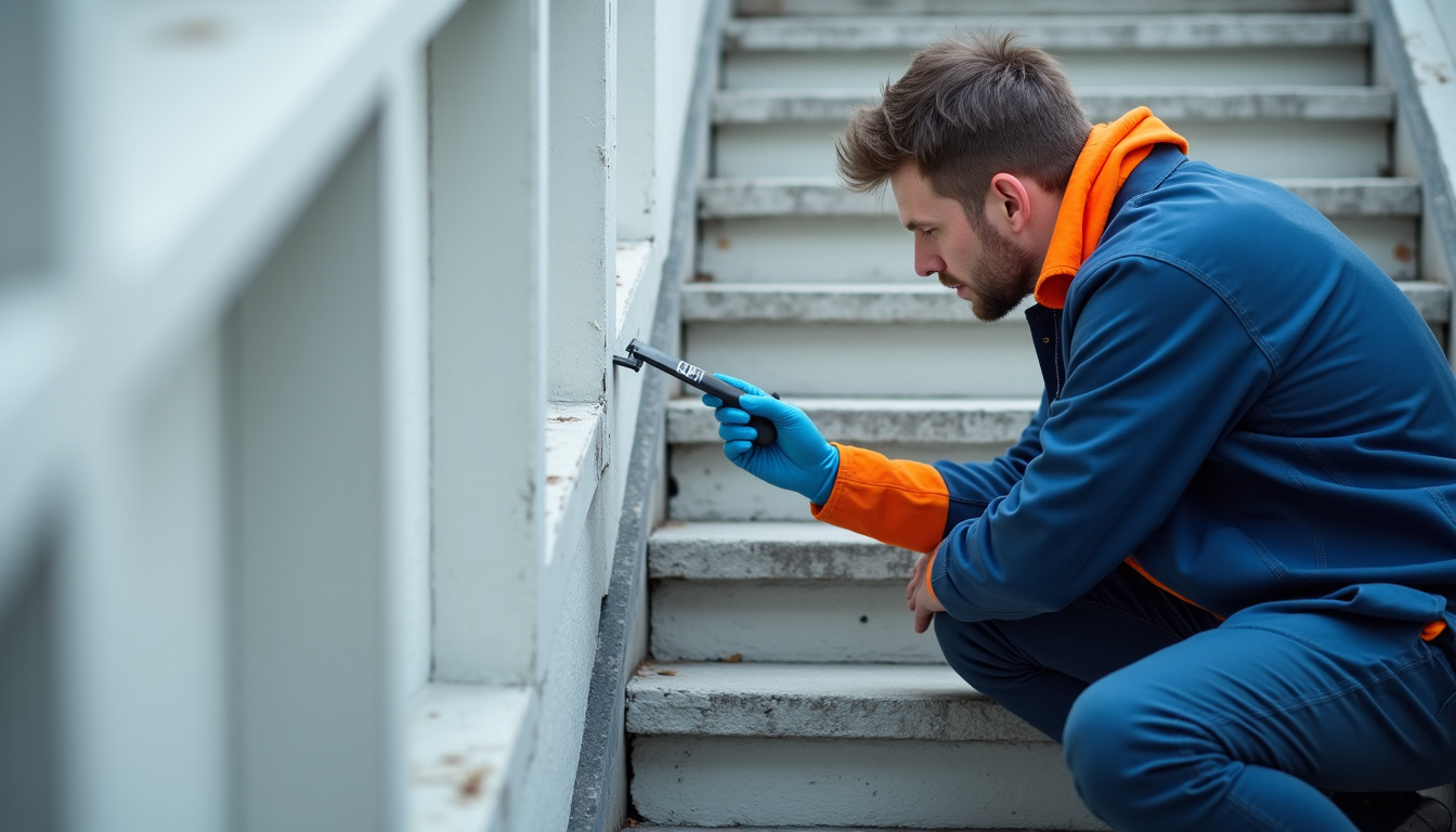 Technicien effectuant un entretien de maintenance sur un monte-escalier à Lacroix-Saint-Ouen