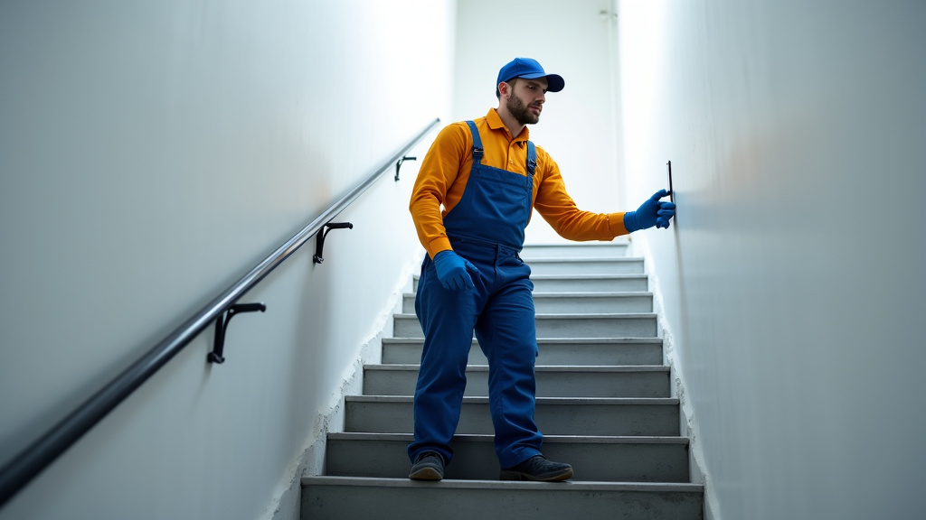 Technicien effectuant un entretien de monte-escalier à Arçonnay