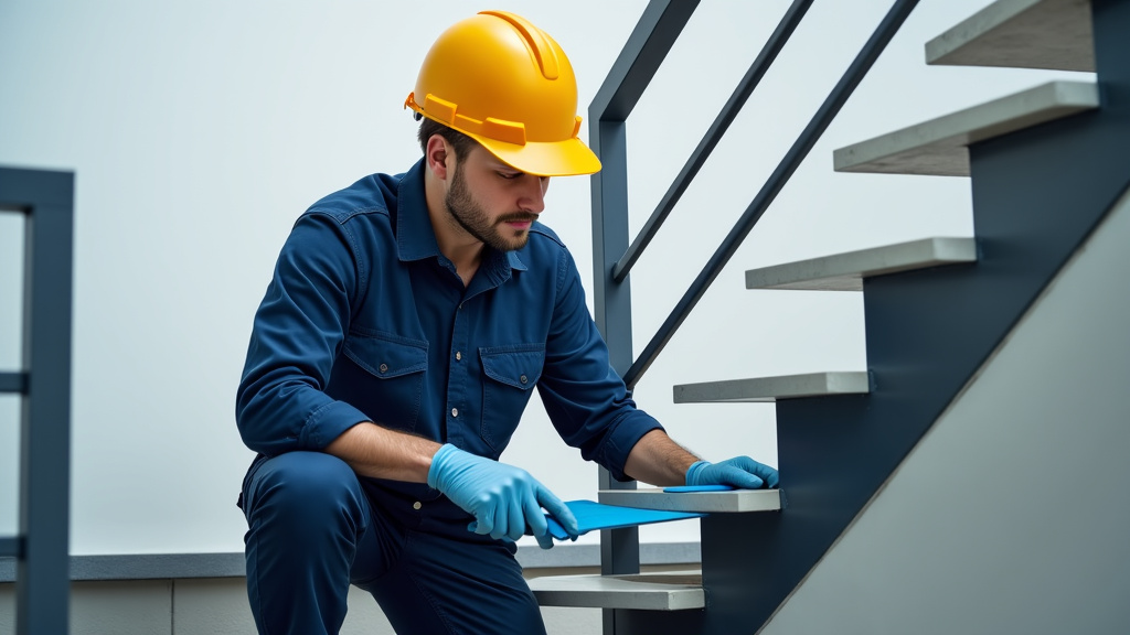 Technicien effectuant un entretien de monte-escalier à Pleumartin