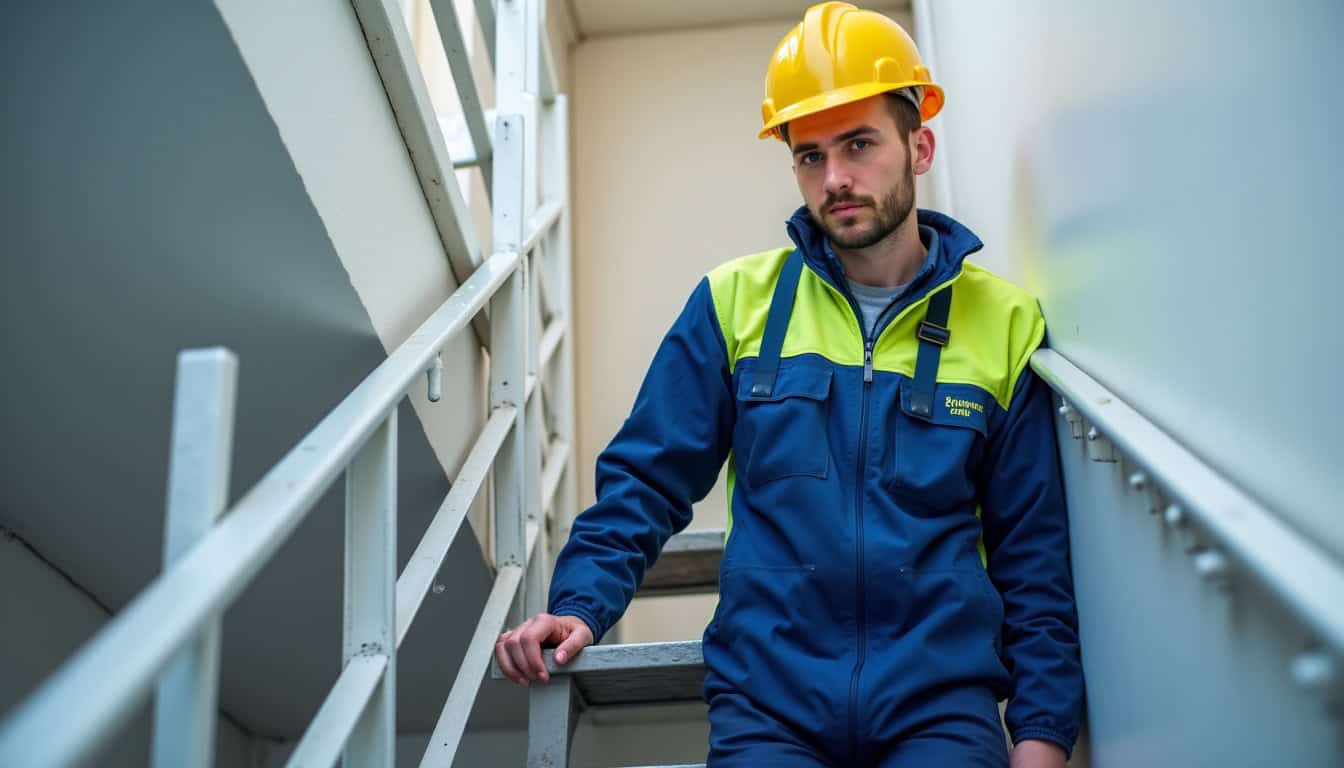 Technicien effectuant un entretien de monte-escalier à Romorantin-Lanthenay