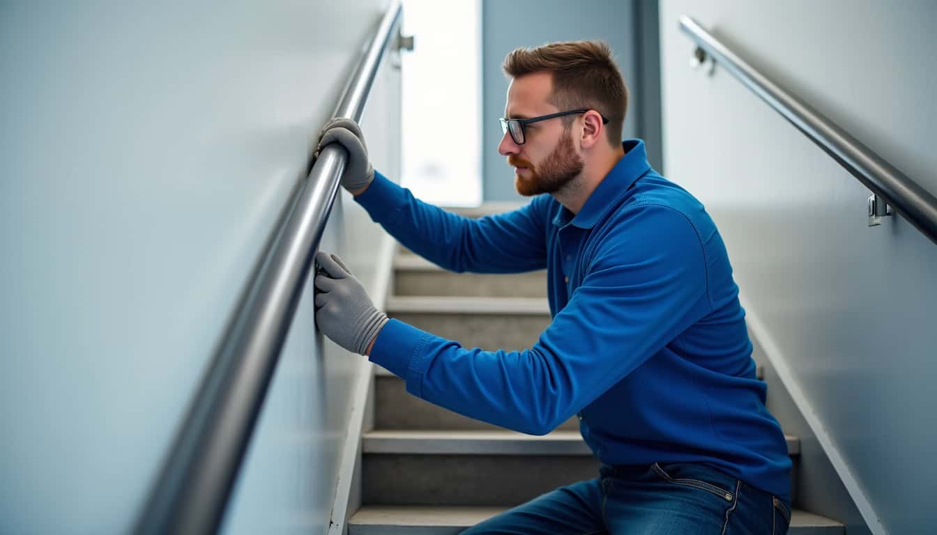 Technicien effectuant un entretien de monte-escalier à Saint-Julien-de-Concelles