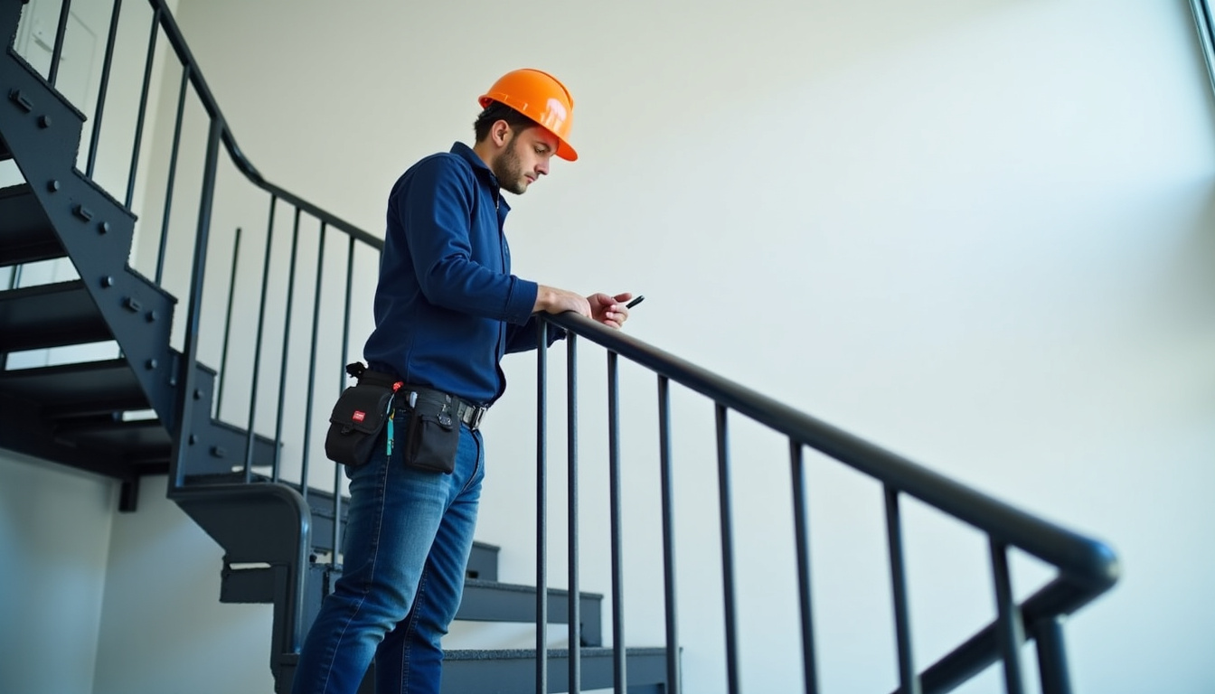 Technicien effectuant un entretien de routine sur un monte-escalier à Nuaillé-d