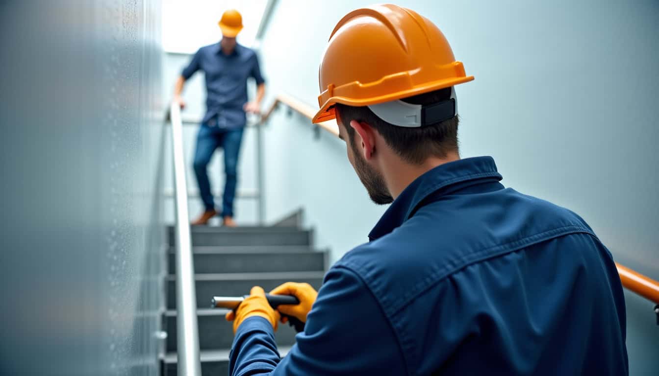 Technicien effectuant un entretien préventif sur un monte-escalier à Châtillon-Saint-Jean