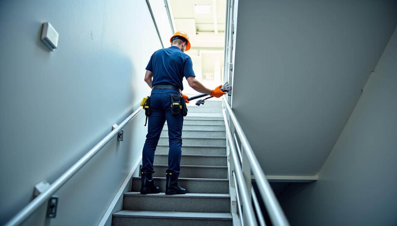 Technicien effectuant un entretien sur un monte-escalier à Montval-sur-Loir