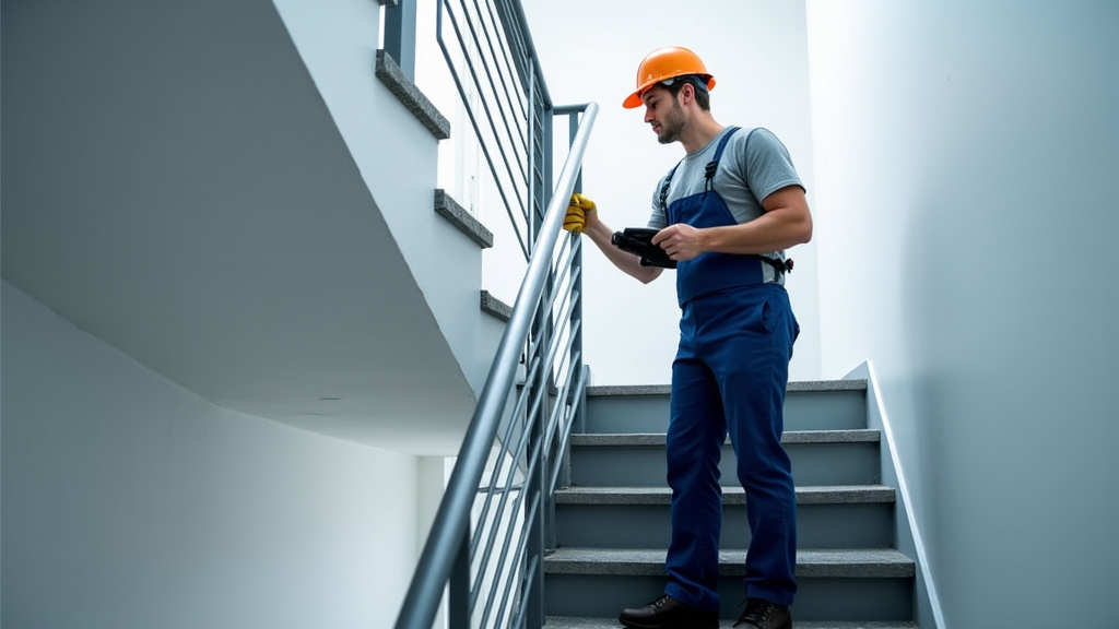 Technicien effectuant une maintenance préventive sur un monte-escalier à Petit-Bourg