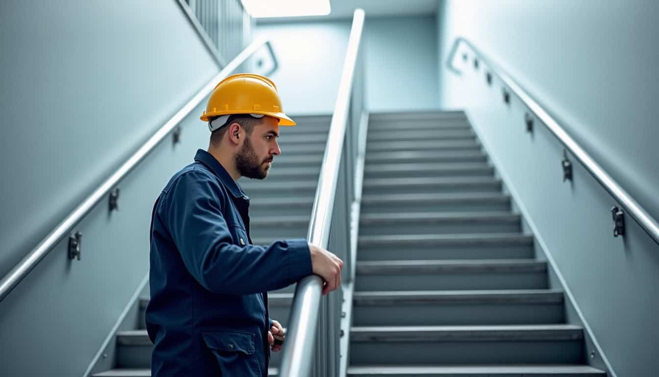 Technicien effectuant une maintenance préventive sur un monte-escalier à Saint-Jean-de-Sixt