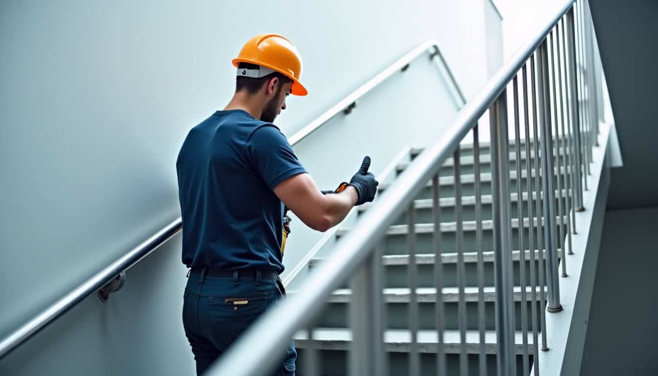 Technicien effectuant une maintenance préventive sur un monte-escalier à Valdivienne