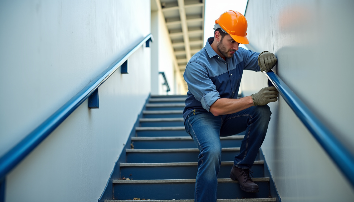 Technicien effectuant une maintenance sur un monte-escalier à Saint-Martin-du-Tertre