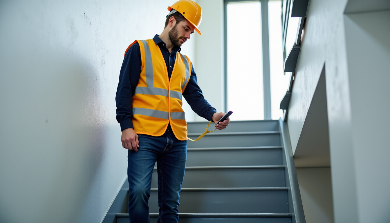 Technicien effectuant une vérification de sécurité après l’installation d’un monte-escalier à La Bazouge-du-Désert