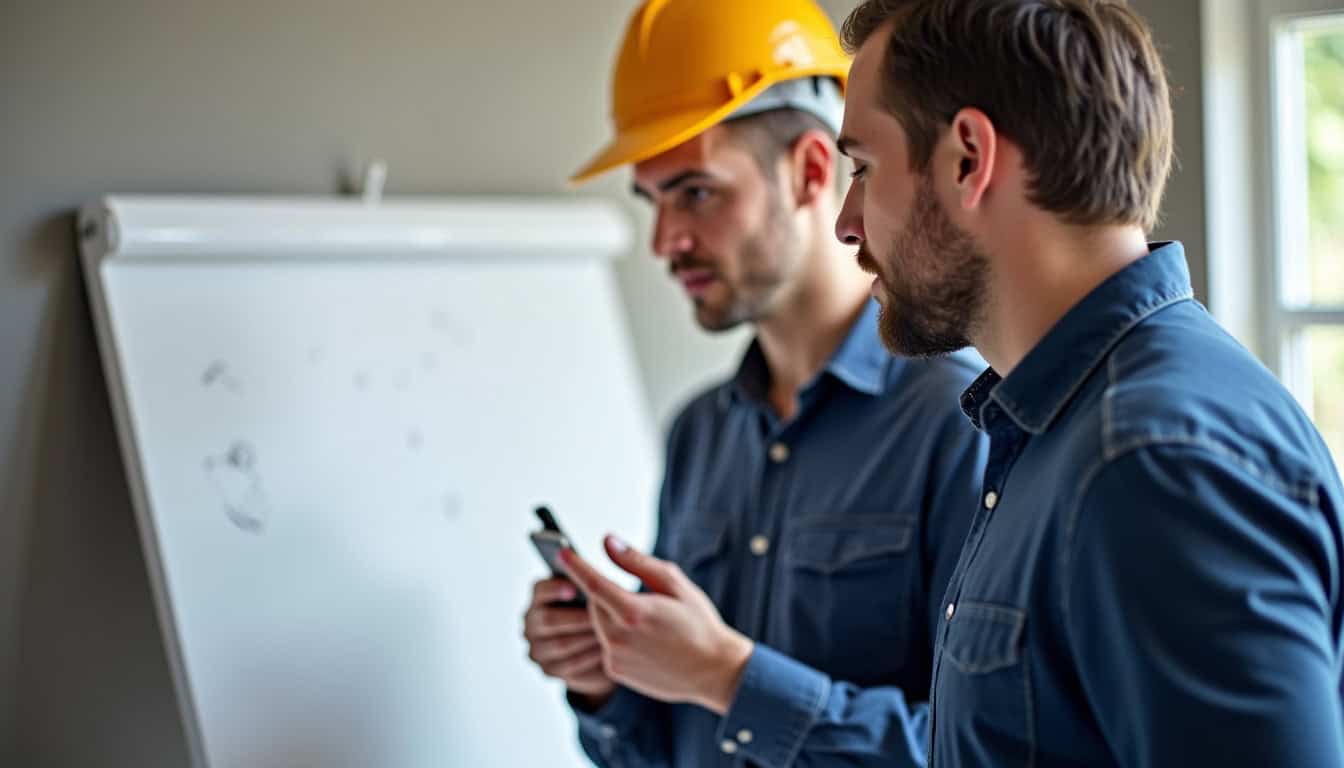 Technicien en discussion avec un client lors d’un devis à domicile à Saint-Yrieix-la-Perche