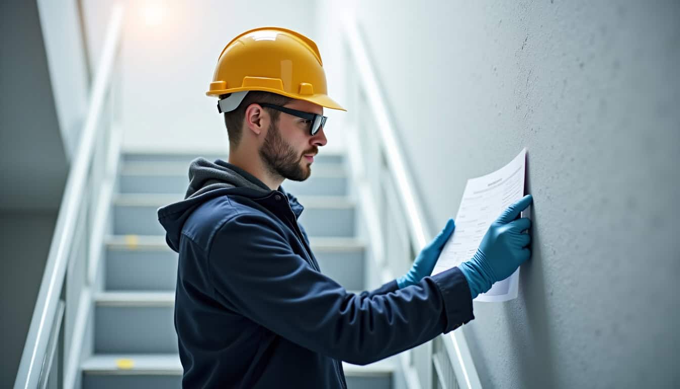 Technicien en train d’analyser un escalier à Saint-Sulpice-sur-Risle pour une installation de monte escalier