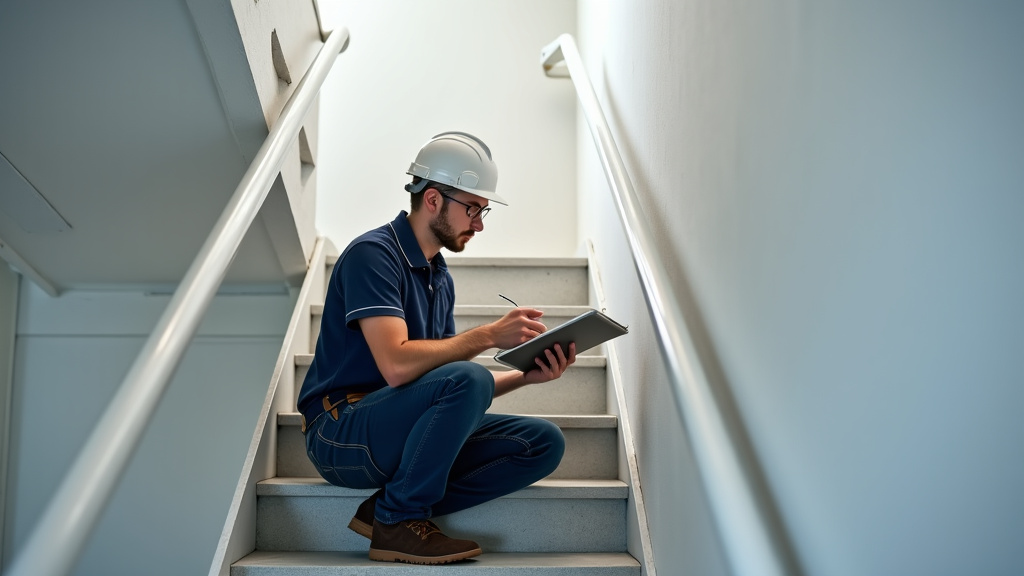 Technicien en train d’analyser un escalier pour choisir le bon modèle de monte-escalier à installer à Ars-en-Ré