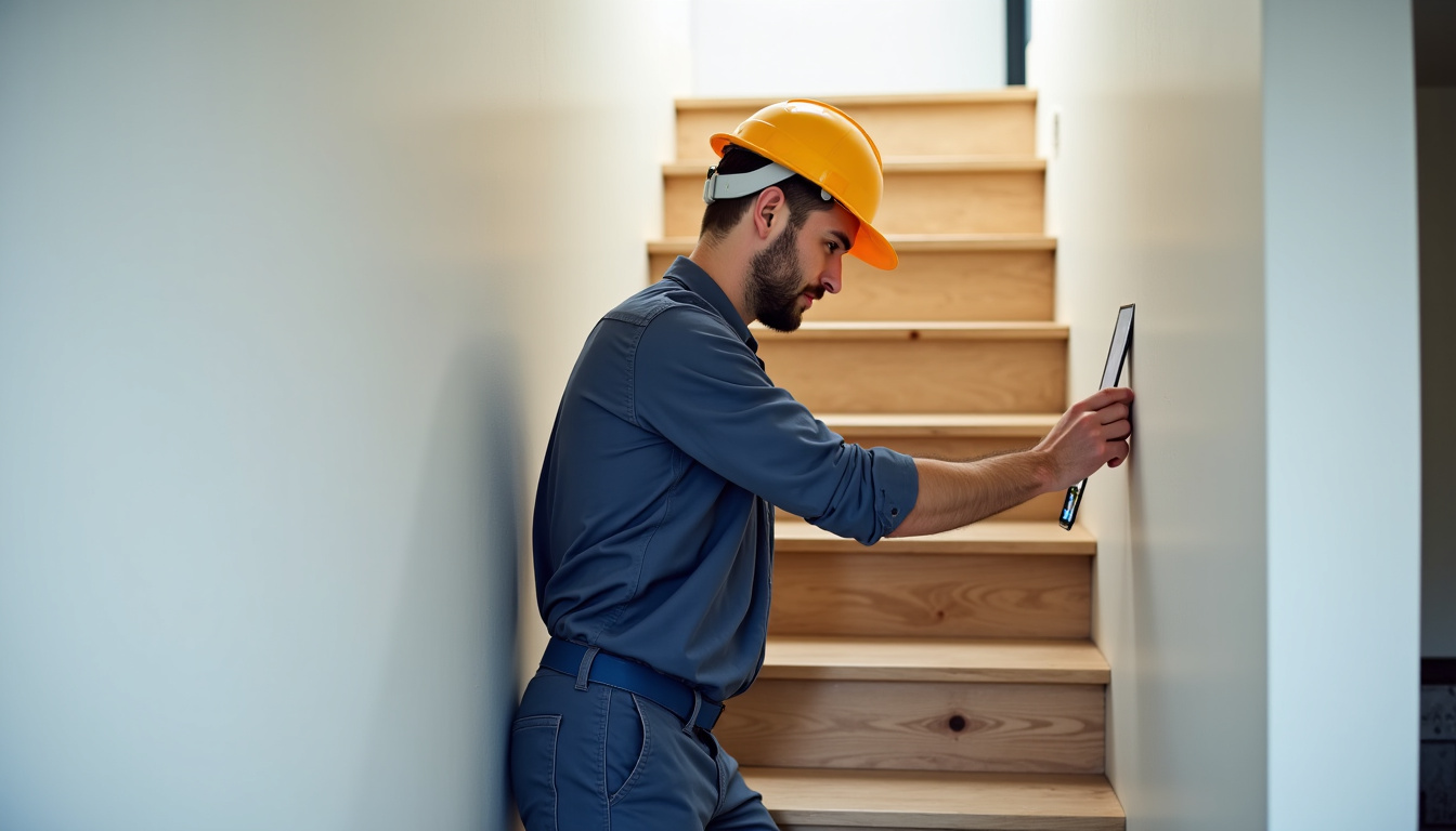Technicien en train de faire un diagnostic pour un monte-escalier dans une maison en Sarthe