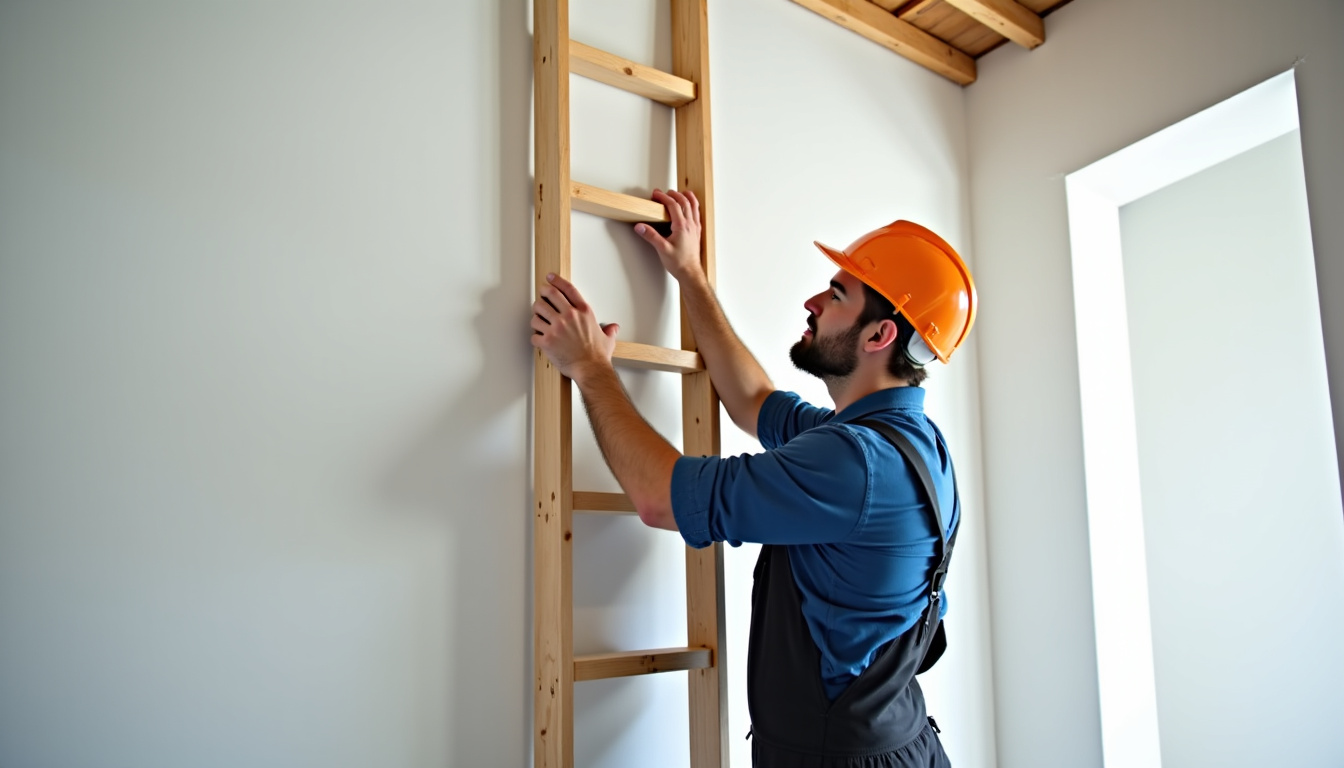 Technicien en train de mesurer un escalier à Bazancourt pour une installation sur mesure