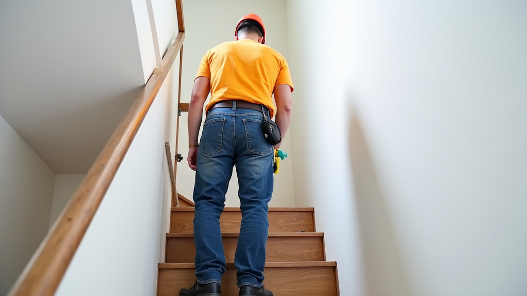 Technicien en train de mesurer un escalier à Capendu pour une installation sur mesure